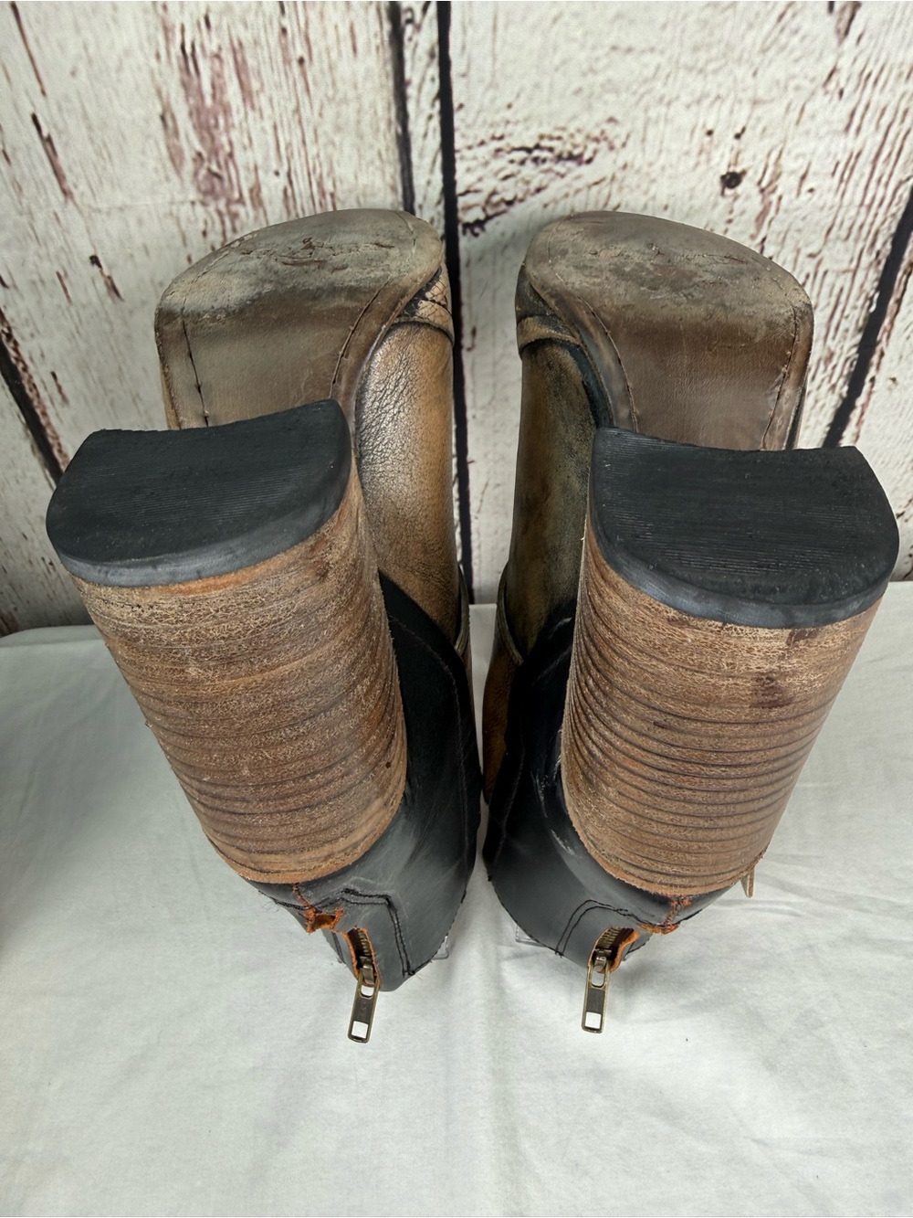 Freebird by Steven Joey Distressed Leather Buckle Block Heel Ankle Booties Boots - Picture 14 of 16